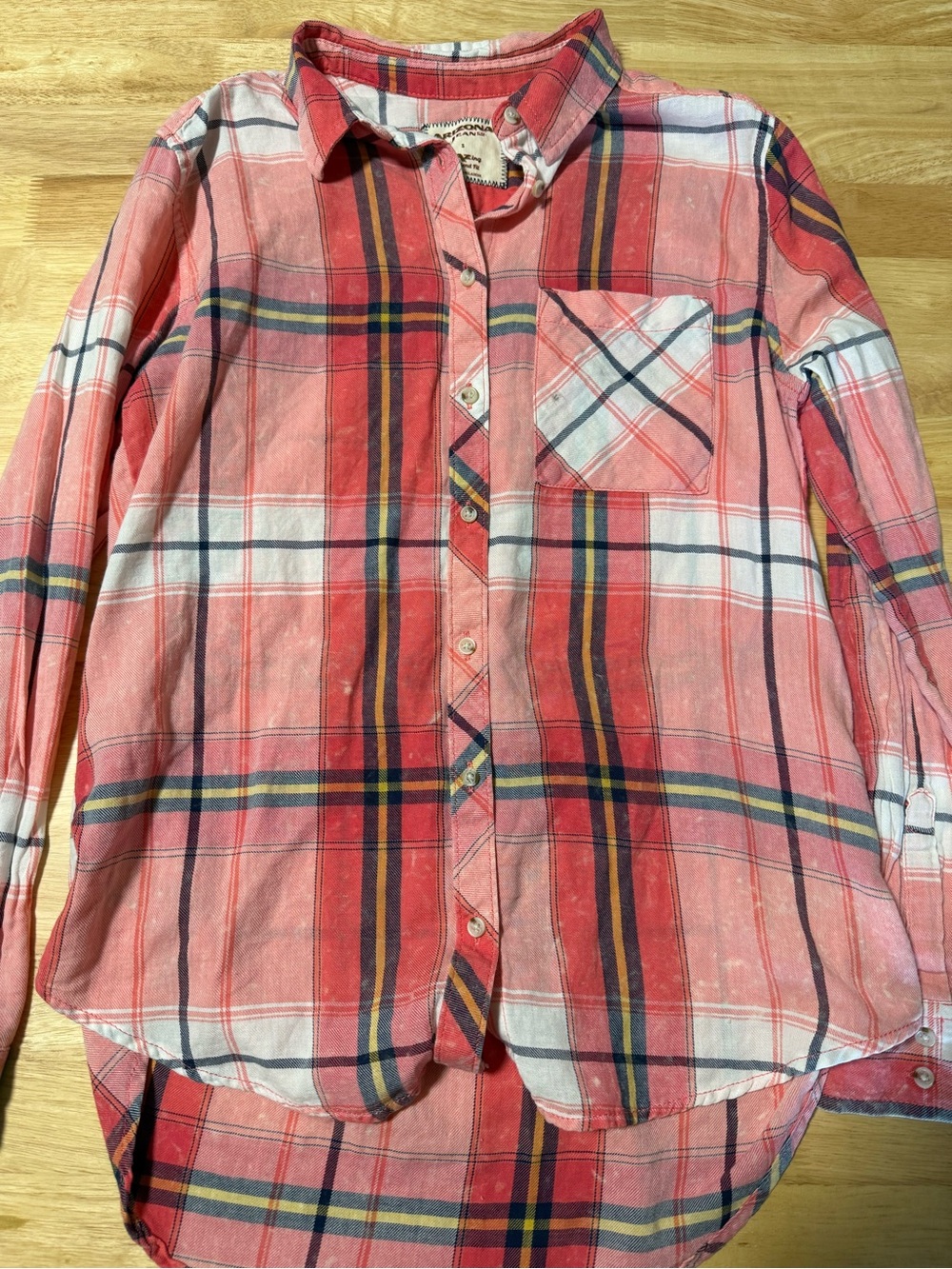 Women’s Arizona Jean Co Pink Plaid Flannel Shirt Small Boyfriend Fit Button Down
